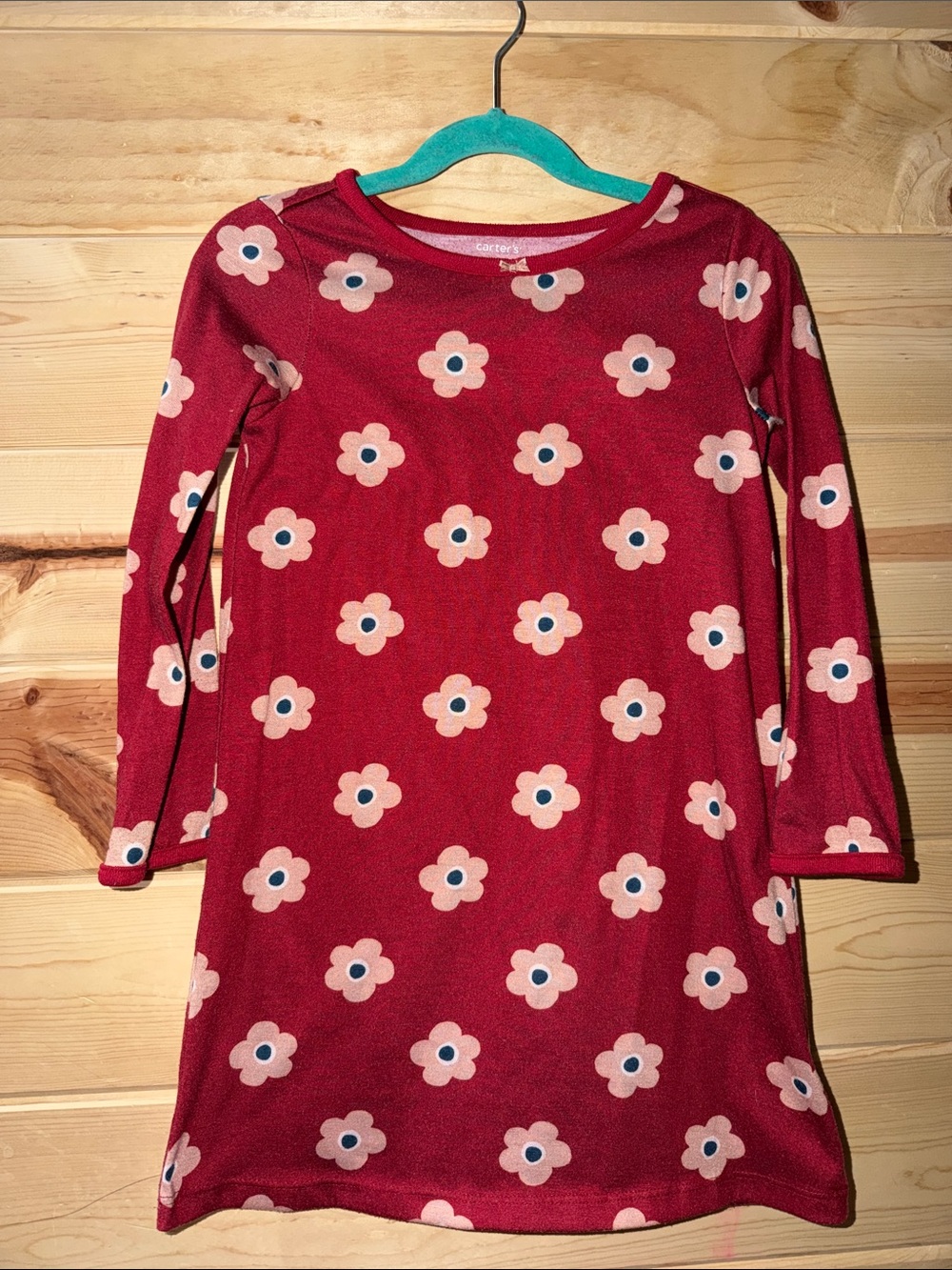 Carter's Red Floral Pink & Blue Dot Long-Sleeve Dress